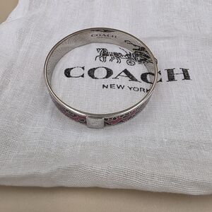 Coach Pink Enamel Ocelot Hinged Bangle Bracelet